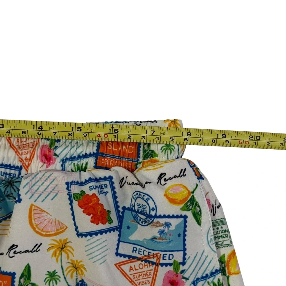 Papi Swim Men XXL White Tropical Postcard Stamp Print Swim Trunks Mesh Lined